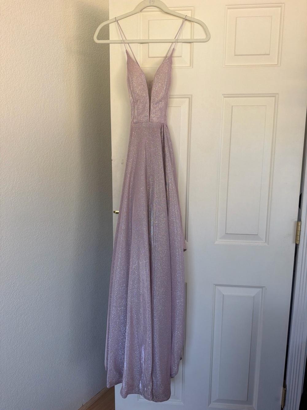 Sparkling Lavender Plunge V-Neck Prom Dress